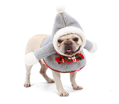 Kerstponcho Grijs voor hond of kat -  one size