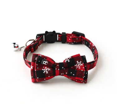 Kersthalsband met strik voor kat of klene hond rood snowflake