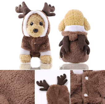 Kerst Outfit voor kleine hondjes - Kerstkleding Hond RUDOLF Bruin