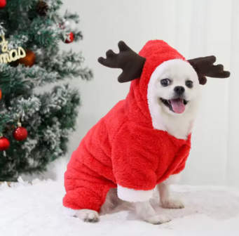 Kerst Outfit voor kleine hondjes - Kerstkleding Hond RUDOLF ROOD fleece