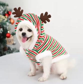 Kerst Outfit voor kleine hondjes - Kerstkleding Hond RUDOLF streep fleece