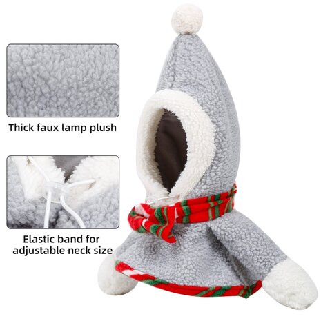 Kerstponcho Grijs voor hond of kat -  one size