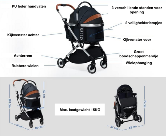 Luxe Multifunctionele Hondenbuggy Zwart