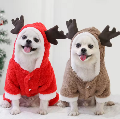 Kerst Outfit voor kleine hondjes - Kerstkleding Hond RUDOLF ROOD fleece