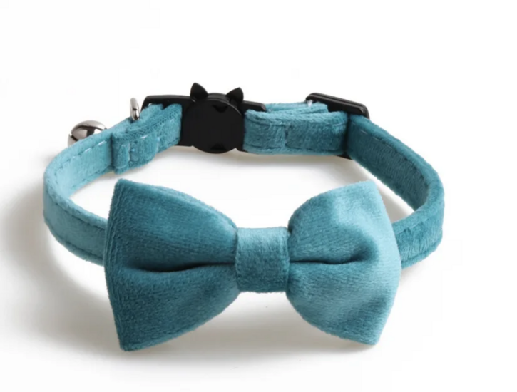 Kattenhalsband met strik Blauw Velvet