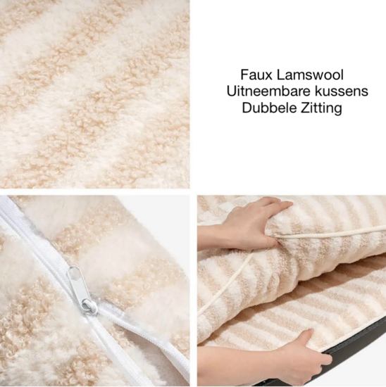 Trendy Faux Lamswol honden-Kattenbed streep Zwart M