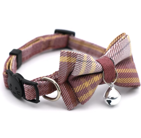 Kattenhalsband - Puppyhalsbandje met strik Bruin Ruit 