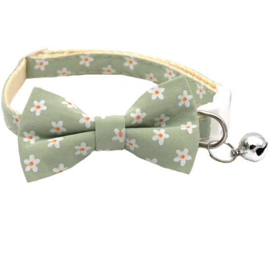 Kattenhalsband - Puppyhalsbandje met strik Groen Sunflower