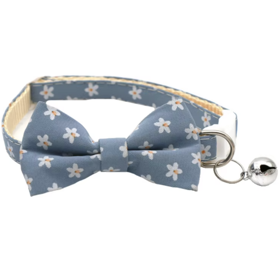 Kattenhalsband - Puppyhalsbandje met strik Blauw Sunflower