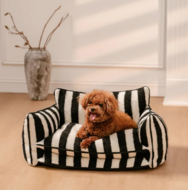 Trendy Faux Lamswol honden-Kattenbed streep Zwart M